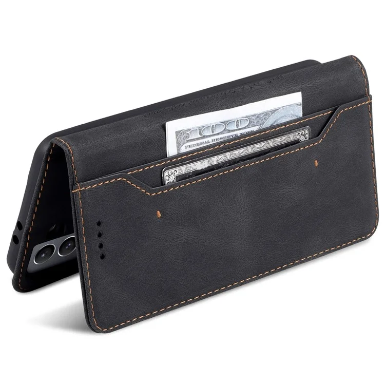 Azns PU Cover Stand Stand Wallet Flip Flip Phone Case Protector Para Samsung Galaxy S22+ 5G - Preto