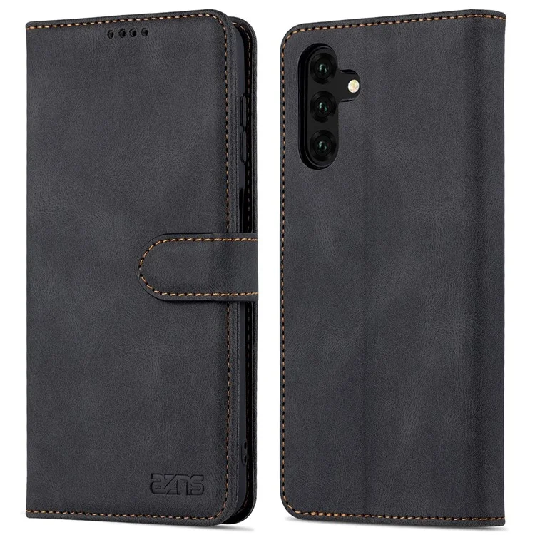 AZNS Shockproof PU Leather + TPU Magnetic Clasp Stand Wallet Phone Case Cover for Samsung Galaxy A13 5G / A04s 4G (164.7 x 76.7 x 9.1 mm) - Black