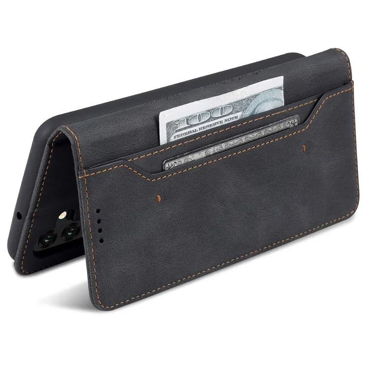 AZNS Shockproof PU Leather + TPU Magnetic Clasp Stand Wallet Phone Case Cover for Samsung Galaxy A13 5G / A04s 4G (164.7 x 76.7 x 9.1 mm) - Black