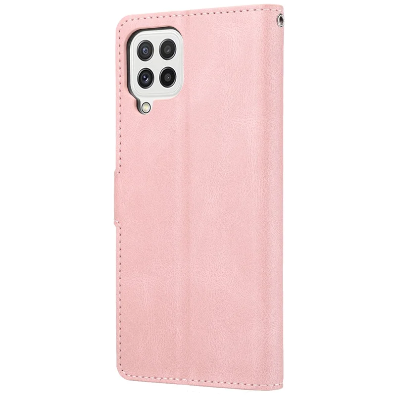 Classic Style PU Leather Flip Folio Case Wallet Stand Magnetic Protective Cover with Strap for Samsung Galaxy A22 4G (EU Version) / M32 (Global Version) - Pink