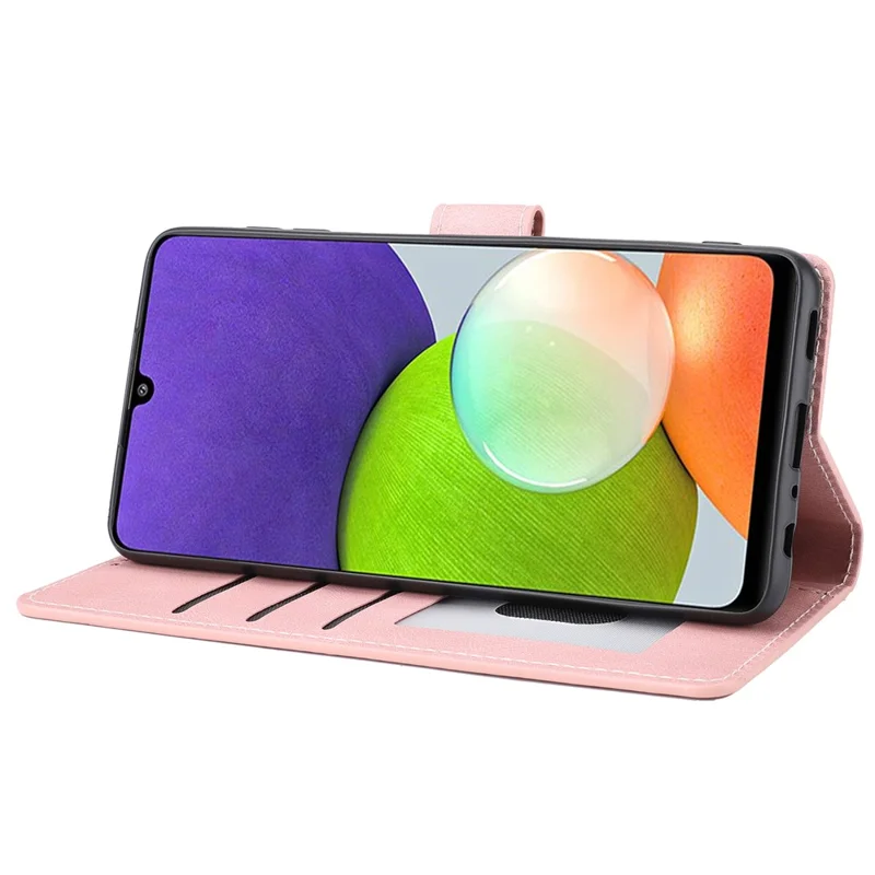Classic Style PU Leather Flip Folio Case Wallet Stand Magnetic Protective Cover with Strap for Samsung Galaxy A22 4G (EU Version) / M32 (Global Version) - Pink