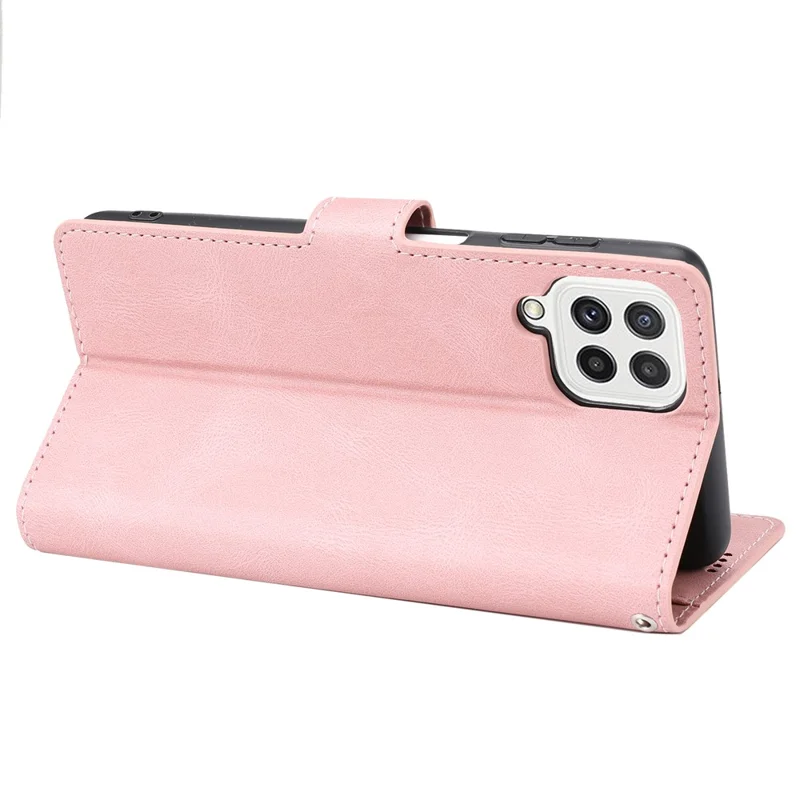 Classic Style PU Leather Flip Folio Case Wallet Stand Magnetic Protective Cover with Strap for Samsung Galaxy A22 4G (EU Version) / M32 (Global Version) - Pink