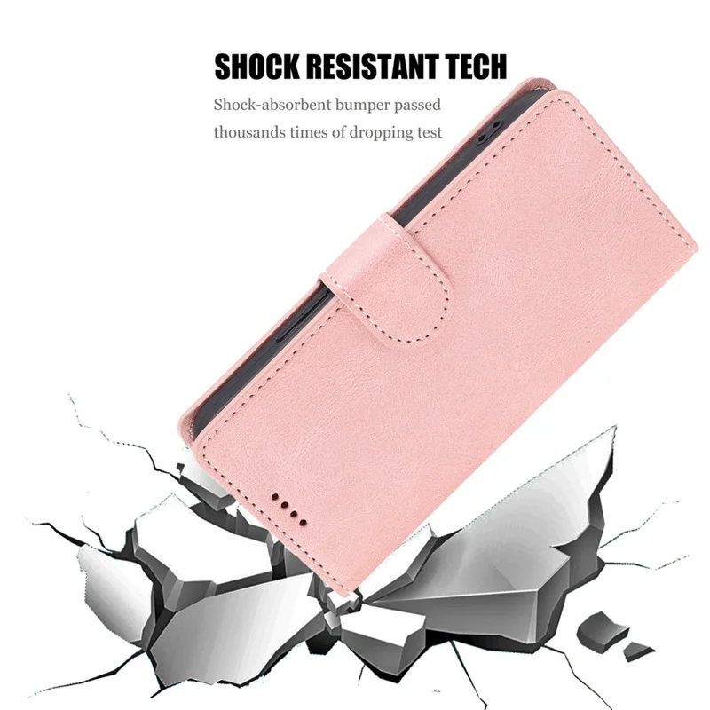 Classic Style PU Leather Flip Folio Case Wallet Stand Magnetic Protective Cover with Strap for Samsung Galaxy A22 4G (EU Version) / M32 (Global Version) - Pink