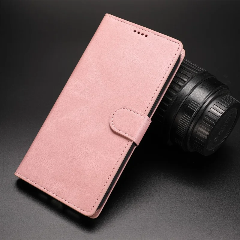 Classic Style PU Leather Flip Folio Case Wallet Stand Magnetic Protective Cover with Strap for Samsung Galaxy A22 4G (EU Version) / M32 (Global Version) - Pink