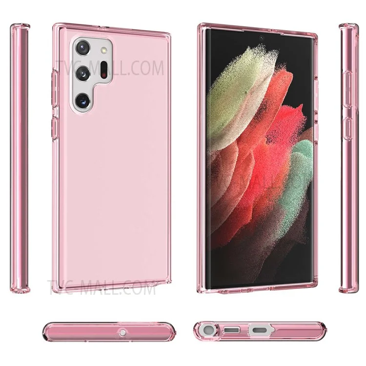 TPU + PC Hybrid Phone Case 3.0mm Thickened Drop-Resistant Transparent Phone Protector for Samsung Galaxy S22 Ultra 5G - Transparent Pink