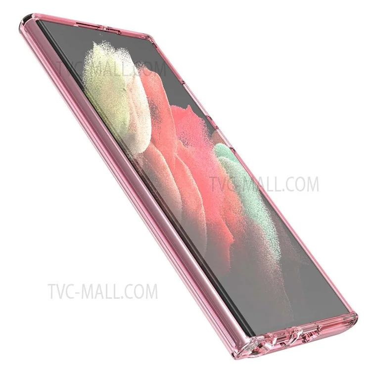 TPU + PC Hybrid Phone Case 3.0mm Thickened Drop-Resistant Transparent Phone Protector for Samsung Galaxy S22 Ultra 5G - Transparent Pink