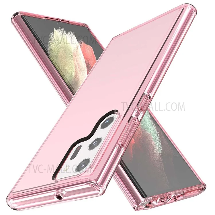 TPU + PC Hybrid Phone Case 3.0mm Thickened Drop-Resistant Transparent Phone Protector for Samsung Galaxy S22 Ultra 5G - Transparent Pink