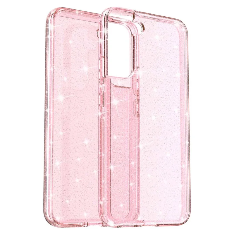 TPU + PC Hybrid Phone Case 2.8mm Thickened Glittering Powder Transparent Drop-Proof Phone Protector for Samsung Galaxy S22 5G - Pink