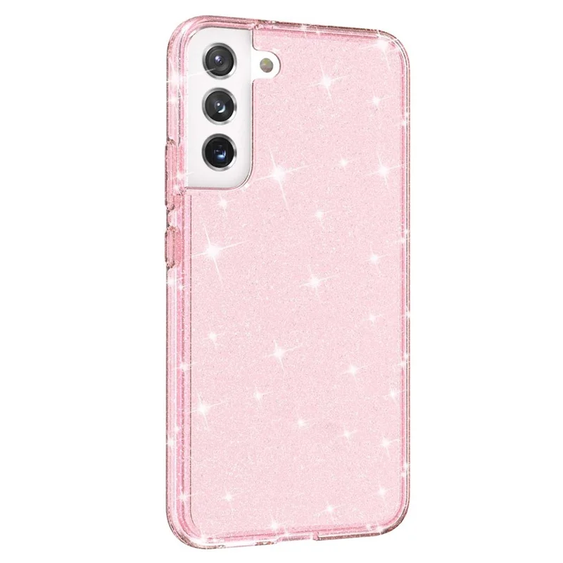TPU + PC Hybrid Phone Case 2.8mm Thickened Glittering Powder Transparent Drop-Proof Phone Protector for Samsung Galaxy S22 5G - Pink