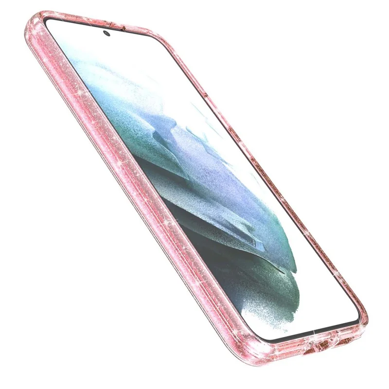 TPU + PC Hybrid Phone Case 2.8mm Thickened Glittering Powder Transparent Drop-Proof Phone Protector for Samsung Galaxy S22 5G - Pink