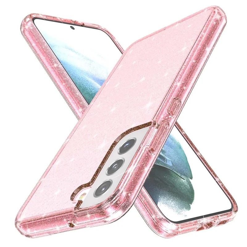 TPU + PC Hybrid Phone Case 2.8mm Thickened Glittering Powder Transparent Drop-Proof Phone Protector for Samsung Galaxy S22 5G - Pink