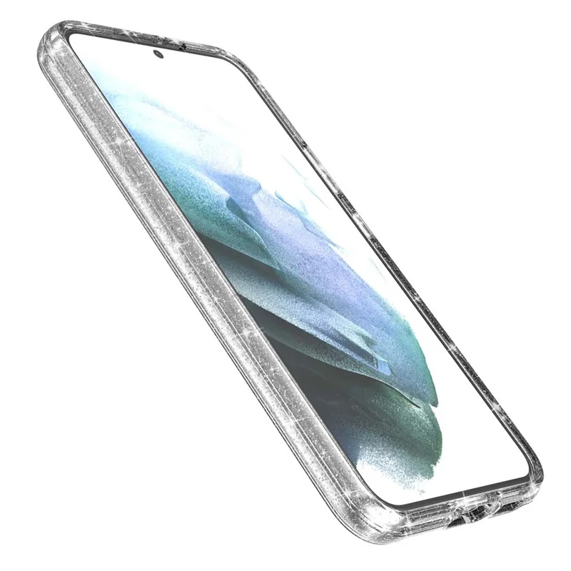 TPU + PC Hybrid Phone Case 2.8mm Thickened Glittering Powder Transparent Drop-Proof Phone Protector for Samsung Galaxy S22 5G - Transparent
