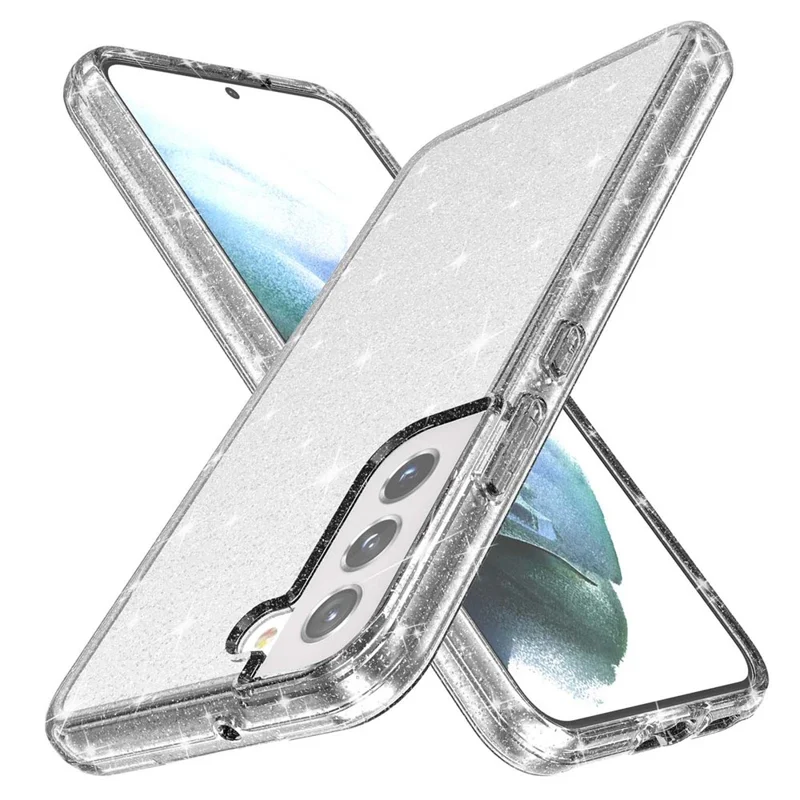 TPU + PC Hybrid Phone Case 2.8mm Thickened Glittering Powder Transparent Drop-Proof Phone Protector for Samsung Galaxy S22 5G - Transparent
