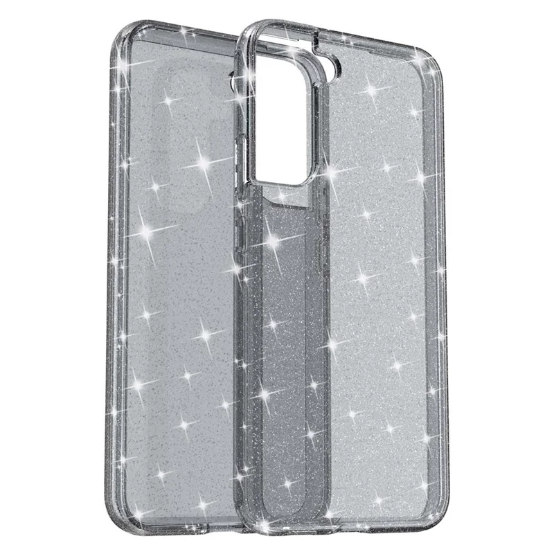 Glittering TPU + PC  Phone Case Shiny Powder Transparent 3.0mm Thickened Hybrid Phone Protector for Samsung Galaxy S22+ 5G - Black