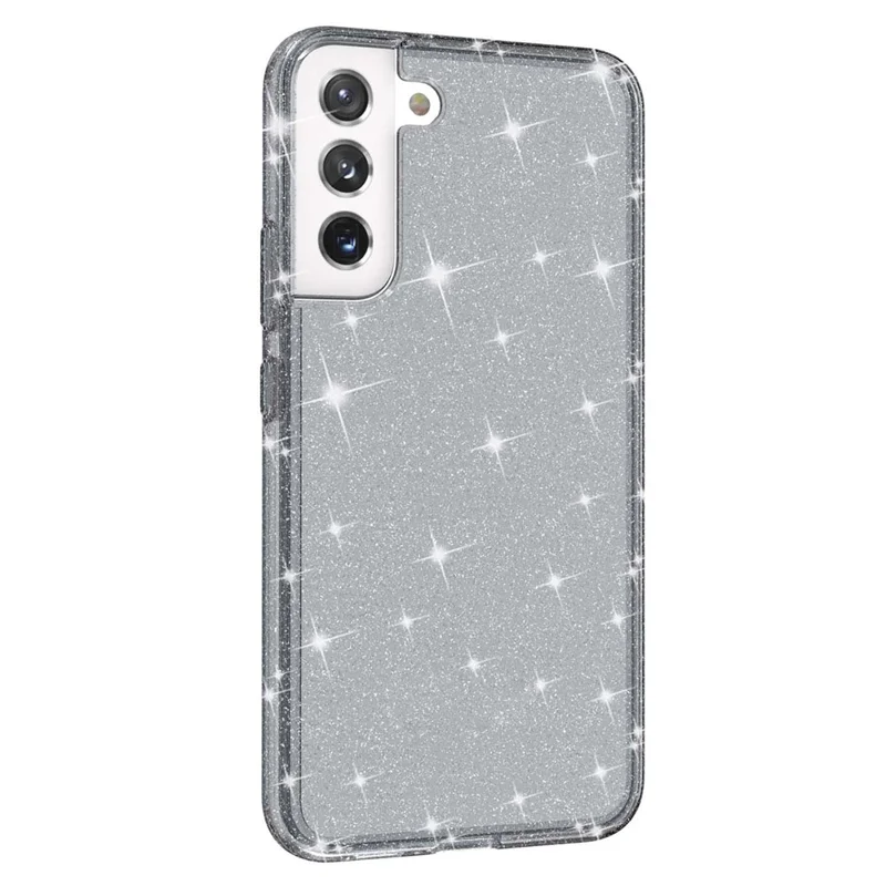 Glittering TPU + PC  Phone Case Shiny Powder Transparent 3.0mm Thickened Hybrid Phone Protector for Samsung Galaxy S22+ 5G - Black