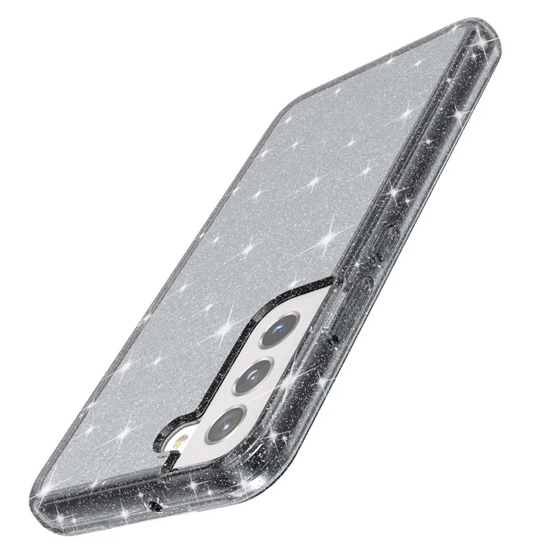 Glittering TPU + PC  Phone Case Shiny Powder Transparent 3.0mm Thickened Hybrid Phone Protector for Samsung Galaxy S22+ 5G - Black