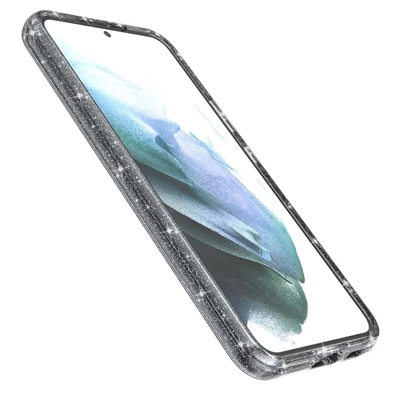 Glittering TPU + PC  Phone Case Shiny Powder Transparent 3.0mm Thickened Hybrid Phone Protector for Samsung Galaxy S22+ 5G - Black