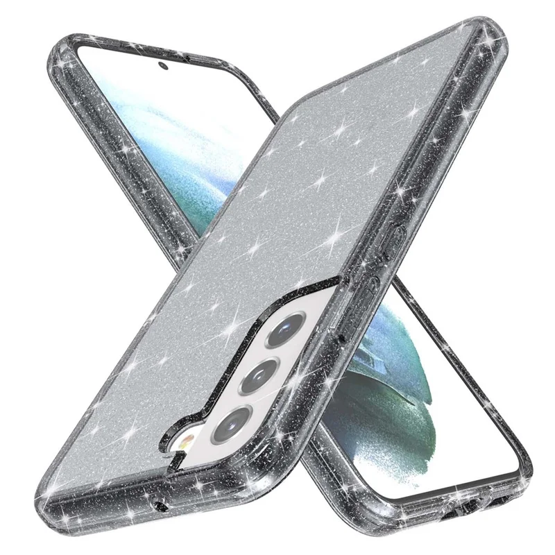 Glittering TPU + PC  Phone Case Shiny Powder Transparent 3.0mm Thickened Hybrid Phone Protector for Samsung Galaxy S22+ 5G - Black