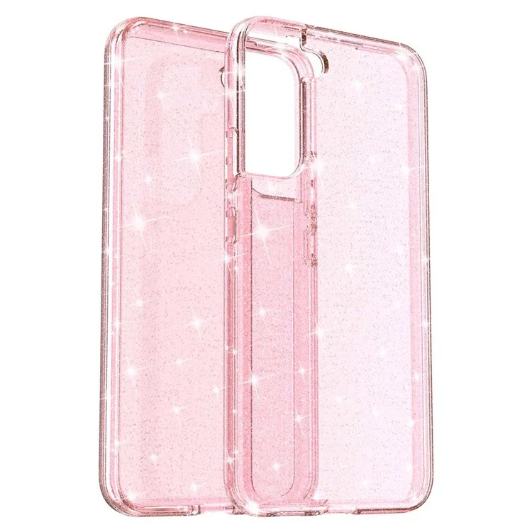 Glitzernde TPU + PC-Handyhülle Glänzendes Pulver Transparenter 3.0 mm dicker Hybrid-Handyschutz für Samsung Galaxy S22+ 5G - Pink