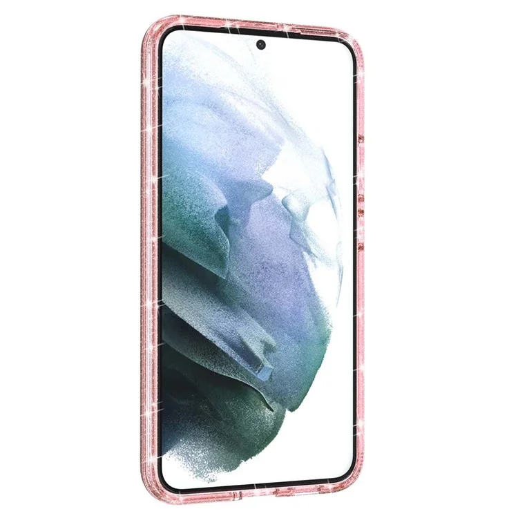 Glitzernde TPU + PC-Handyhülle Glänzendes Pulver Transparenter 3.0 mm dicker Hybrid-Handyschutz für Samsung Galaxy S22+ 5G - Pink
