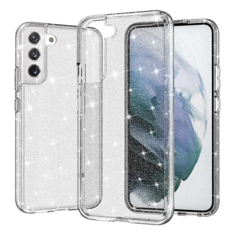 Glitzernder TPU + PC-Handyhülle Glänzender Puder Transparente 3,0 mm verdickte Hybrid-Handyhülle für Samsung Galaxy S22+ 5G - Transparent