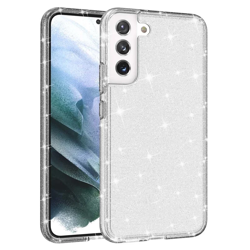 Glitzernder TPU + PC-Handyhülle Glänzender Puder Transparente 3,0 mm verdickte Hybrid-Handyhülle für Samsung Galaxy S22+ 5G - Transparent