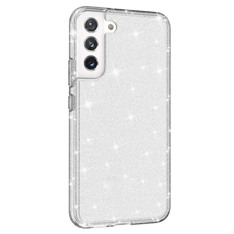 Glitzernder TPU + PC-Handyhülle Glänzender Puder Transparente 3,0 mm verdickte Hybrid-Handyhülle für Samsung Galaxy S22+ 5G - Transparent