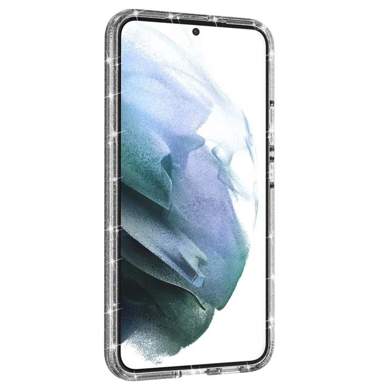 Glitzernder TPU + PC-Handyhülle Glänzender Puder Transparente 3,0 mm verdickte Hybrid-Handyhülle für Samsung Galaxy S22+ 5G - Transparent