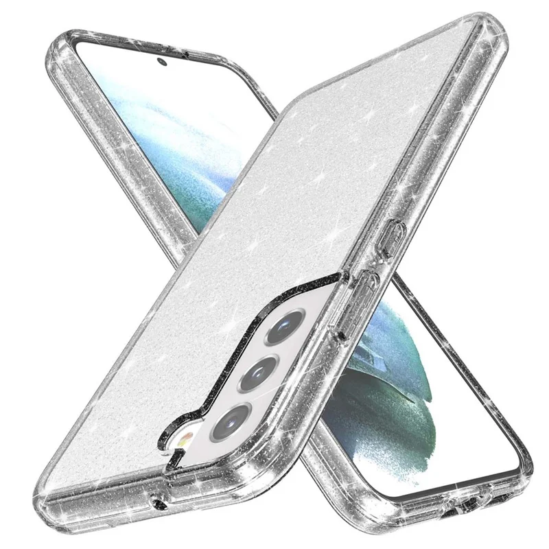 Glitzernder TPU + PC-Handyhülle Glänzender Puder Transparente 3,0 mm verdickte Hybrid-Handyhülle für Samsung Galaxy S22+ 5G - Transparent