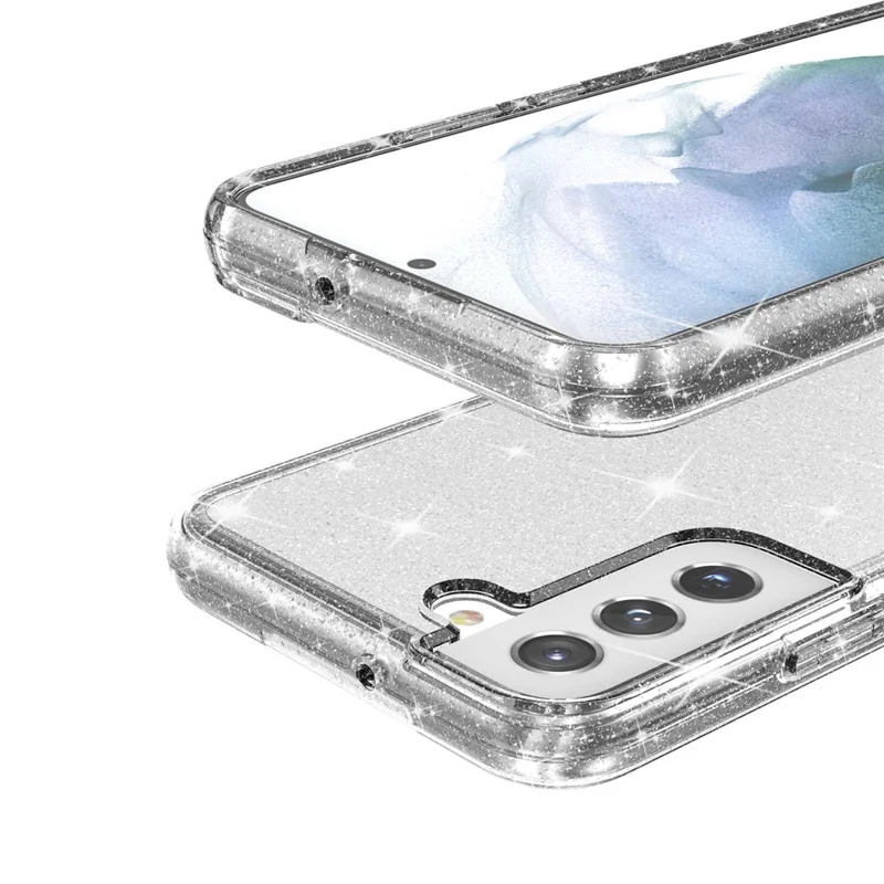 Glitzernder TPU + PC-Handyhülle Glänzender Puder Transparente 3,0 mm verdickte Hybrid-Handyhülle für Samsung Galaxy S22+ 5G - Transparent