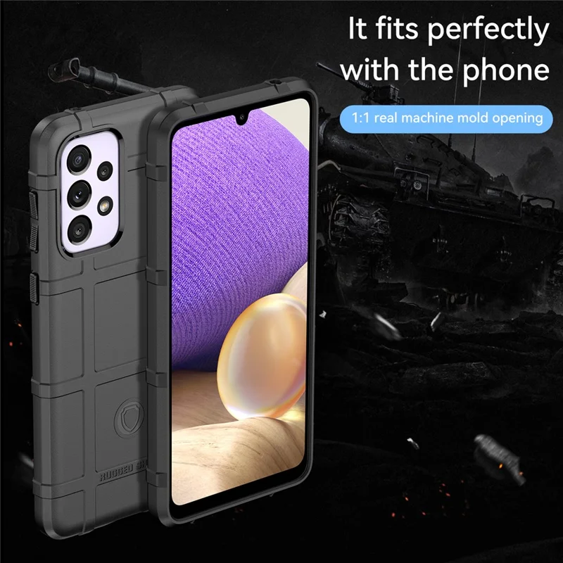 Rugged Square Grid Design Thickened TPU Drop Protection Shockproof Phone Case for Samsung Galaxy A33 5G - Black