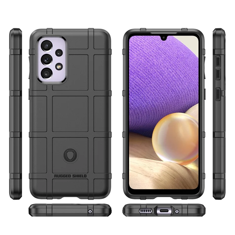 Rugged Square Grid Design Thickened TPU Drop Protection Shockproof Phone Case for Samsung Galaxy A33 5G - Black