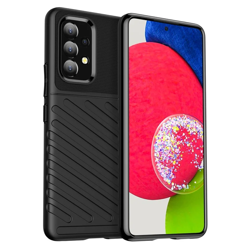 Thunder Series Thickened TPU Case Twill Texture Flexible Anti-Scratch Shockproof Protective Case for Samsung Galaxy A53 5G - Black