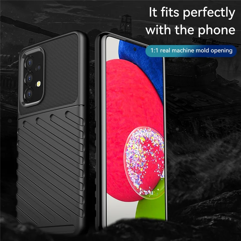 Thunder Series Thickened TPU Case Twill Texture Flexible Anti-Scratch Shockproof Protective Case for Samsung Galaxy A53 5G - Black