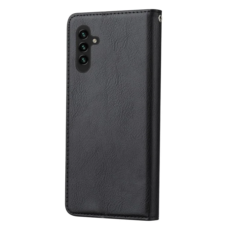 Auto-absorbed Front Card Slot Design Wallet Leather Folio Flip Phone Cover with Stand for Samsung Galaxy A13 5G / A04s 4G (164.7 x 76.7 x 9.1 mm) - Black