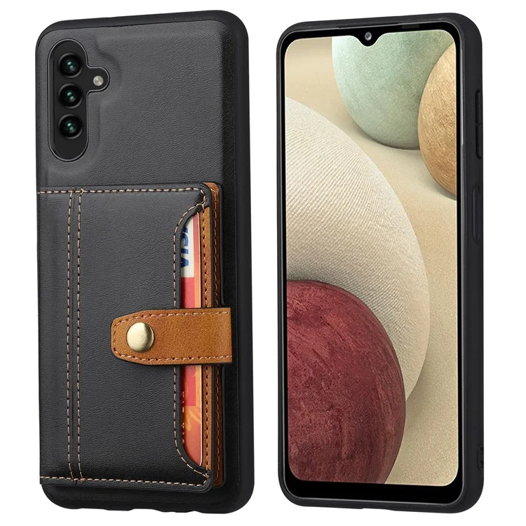Conception du support antichoc et bien protégée en PU Leather Coated TPU Case Cover avec fentes pour cartes pour Samsung Galaxy A13 5G / A04s 4G (164,7 x 76,7 x 9,1 mm) - Noir