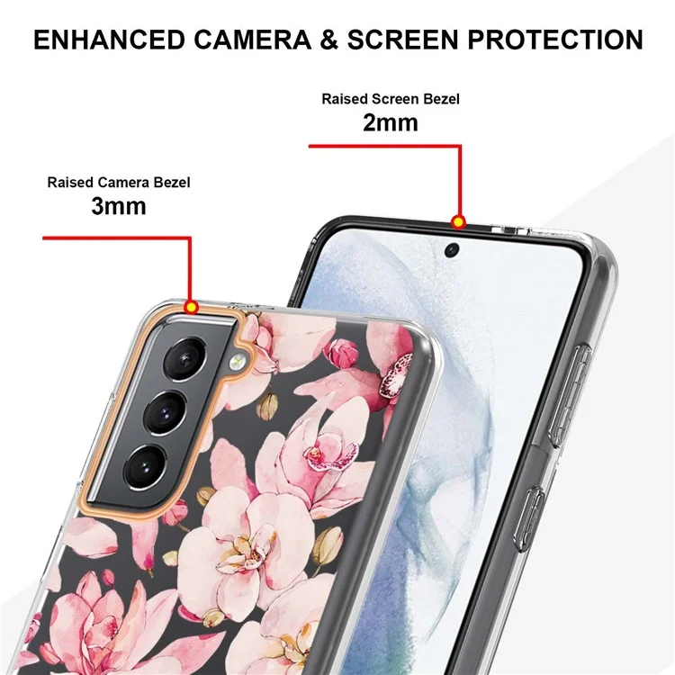 IML IMD Fashion Cover per Telefono Mobile Disegno Floreale Lettere Design Anti-graffio Elettroplaccatura Custodia in TPU per Samsung Galaxy S21 4G/5G - HC005 Gardenia Rosa 