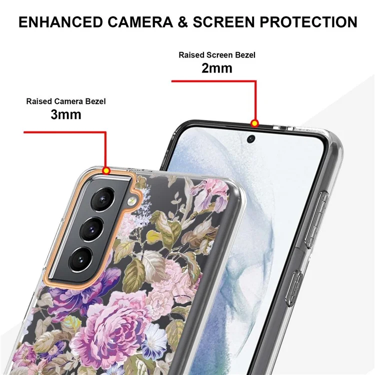 Coque de téléphone portable à la mode IML IMD Flower Letter Design Anti-rayures Électroplaquage Coque de téléphone en TPU pour Samsung Galaxy S21 4G/5G - HC006 Purple Peony