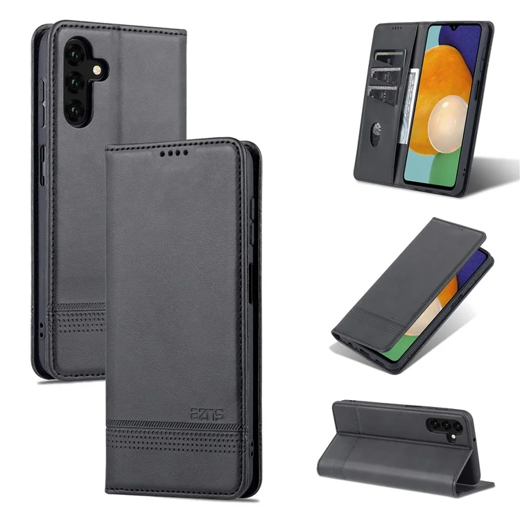 AZNS Drop-proof Auto-absorbed Wallet Design PU Leather Protective Phone Stand Cover Case для Samsung Galaxy A13 5G / A04s 4G (164.7 x 76.7 x 9.1 мм) - чёрный