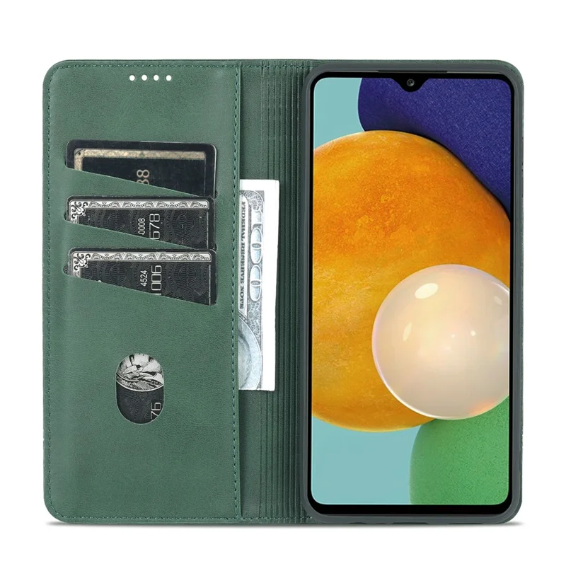 AZNS Drop-proof Auto-absorbed Wallet Design PU Leather Protective Phone Stand Cover Case for Samsung Galaxy A13 5G / A04s 4G (164.7mm) - Green