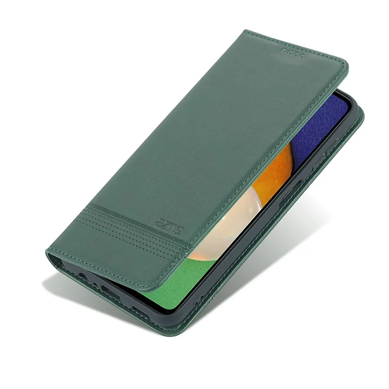 AZNS Drop-proof Auto-absorbed Wallet Design PU Leather Protective Phone Stand Cover Case for Samsung Galaxy A13 5G / A04s 4G (164.7mm) - Green