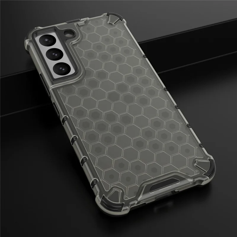 Fall-proof Honeycomb Pattern TPU + PC Phone Cover Protective Back Case for Samsung Galaxy S22 5G - Black
