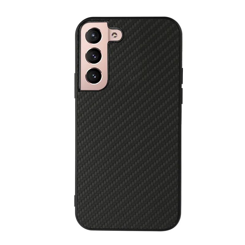 Carbon Fiber Texture Phone Case PU Leather Coated PC + TPU Hybrid Cover for Samsung Galaxy S22+ 5G - Black