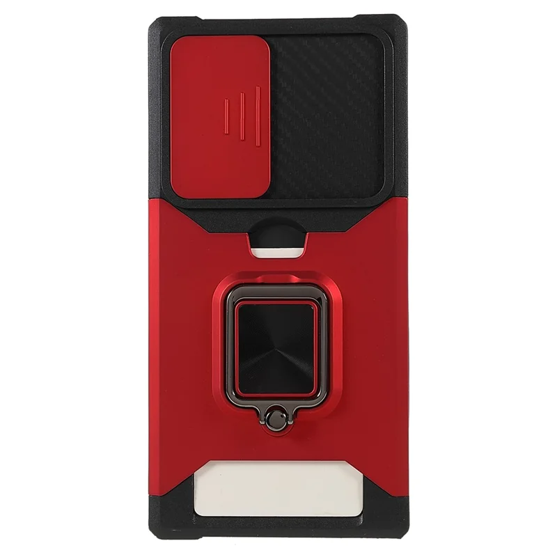 Camera Slider PC + TPU Phone Case Card Holder and Kickstand Design Scratch-resistant Drop-proof Phone Cover for Samsung Galaxy S22 Ultra 5G - Red