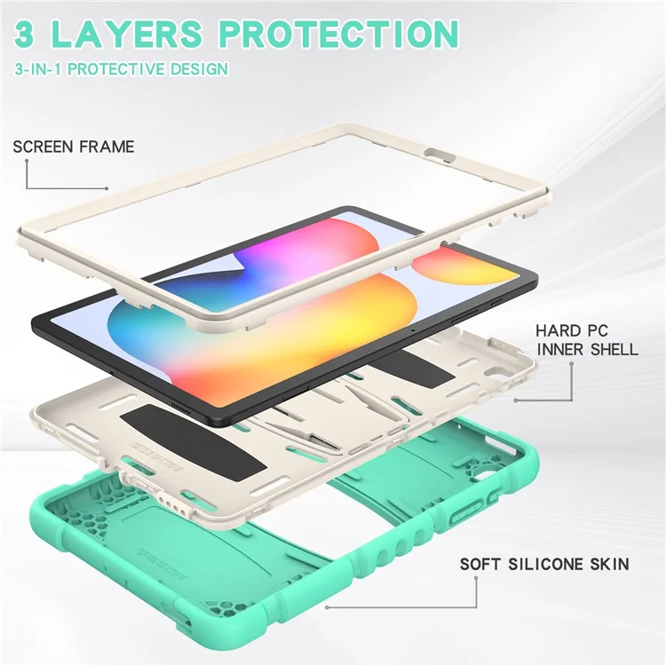 PC + Funda de Tableta de Silicona para Samsung Galaxy Tab S6 Lite (2024) P620 / S6 Lite (2022) / S6 Lite (2020) P610 / P615 - Verde Menta