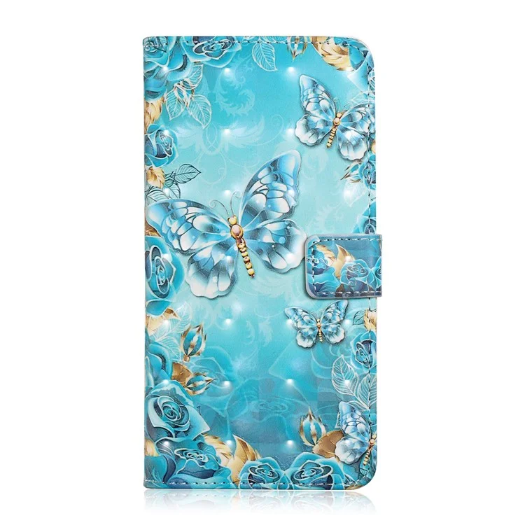 Светло -пятно Декор Печать PU Leather + TPU Телефона с Кошельком Для Samsung Galaxy S22 5G - Blue Gold Butterfly