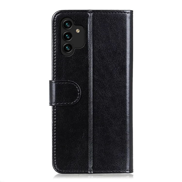 For Samsung Galaxy A13 4G Flip Wallet Crazy Horse Texture PU Leather Cover Magnetic Soft TPU Folding Stand Case - Black