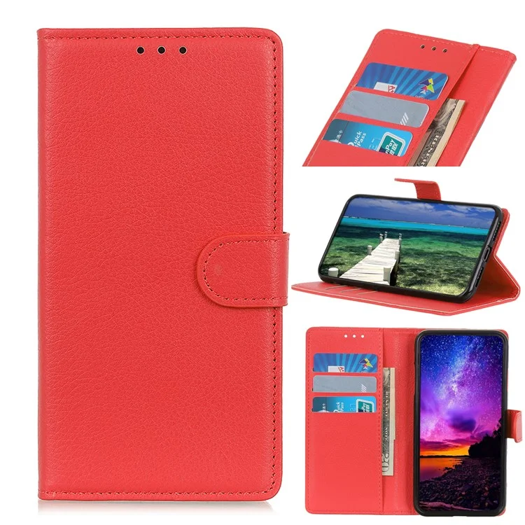 Für Samsung Galaxy A13 4G Buchstand Klassische Litchi Textur PU Leder Hülle Magnetverschluss Flip Wallet Wallet Cover - Rot