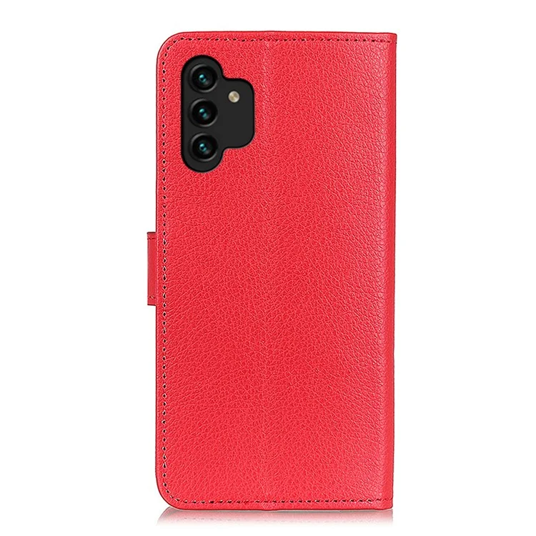 Für Samsung Galaxy A13 4G Buchstand Klassische Litchi Textur PU Leder Hülle Magnetverschluss Flip Wallet Wallet Cover - Rot