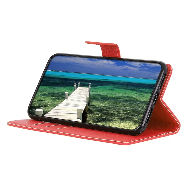 Für Samsung Galaxy A13 4G Buchstand Klassische Litchi Textur PU Leder Hülle Magnetverschluss Flip Wallet Wallet Cover - Rot